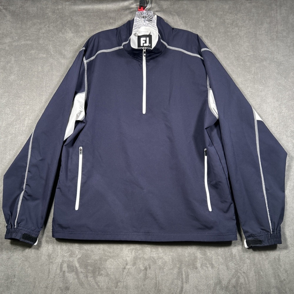 Footjoy Mens Large 1/2 Zip Pullover Jacket Performance Golf Navy Blue Pockets